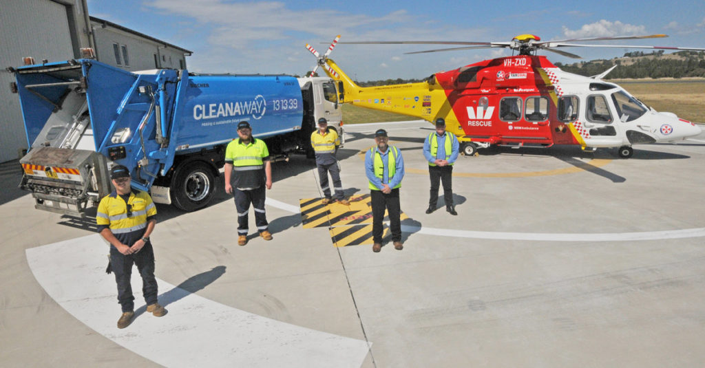 Cleanaway fleet of trucks and Westpac Life Saver Rescue Helicopter Service